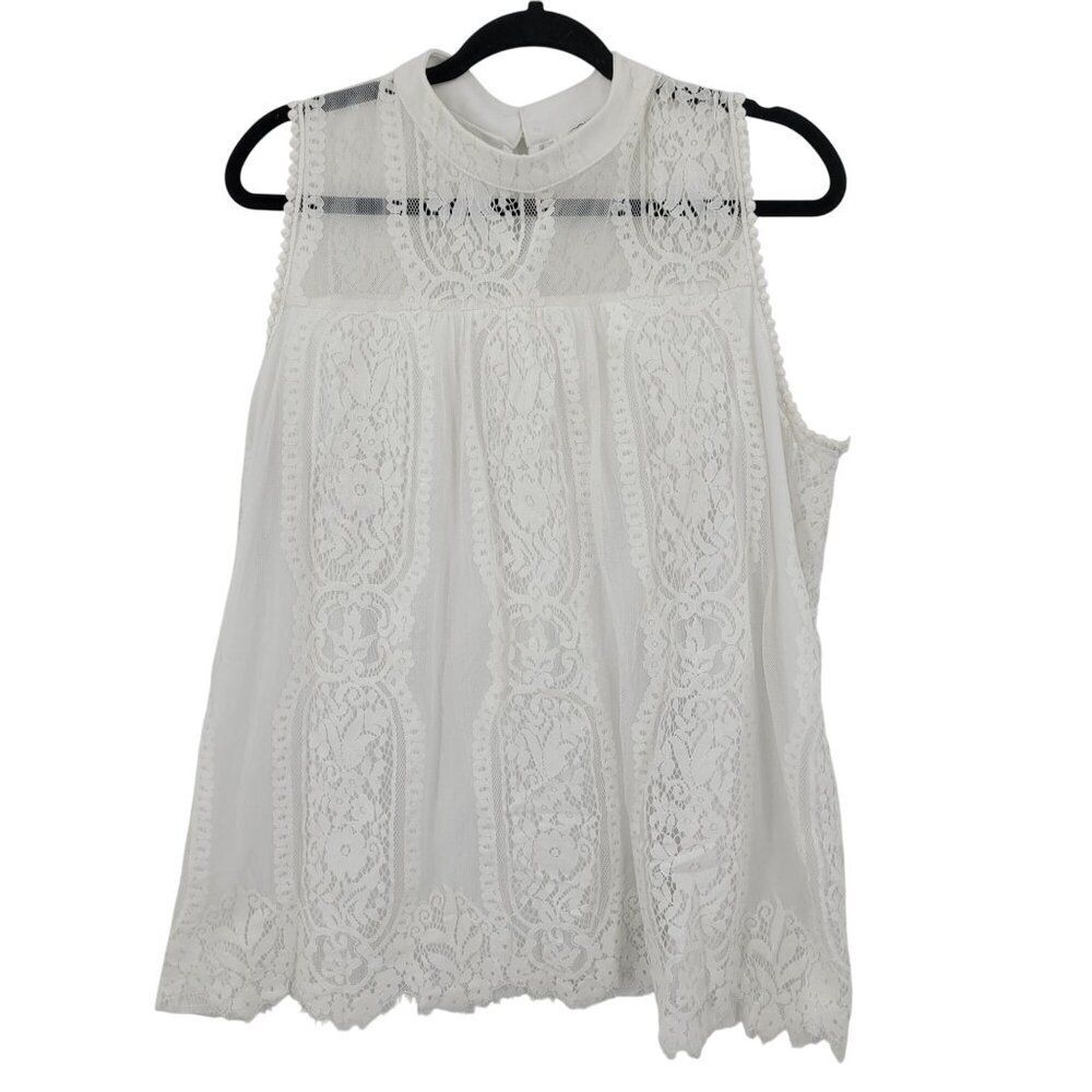 Sleeveless White Lace Baby Doll Blouse Sz 2X Top Scalloped Feminine Cocktail